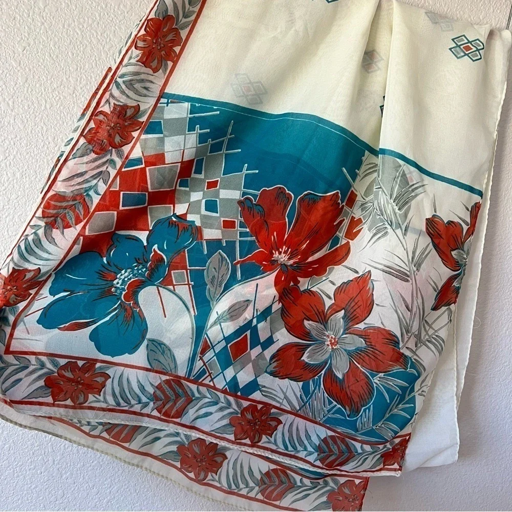 Vintage Floral Bright Colored Rectangle Scarf